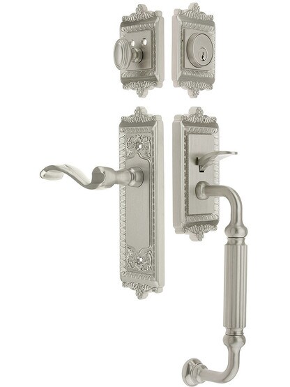 Windsor Entry Lock Set in Satin Nickel Finish with Right-Handed Portofino Lever and